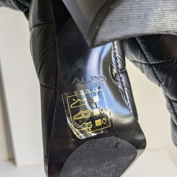 Aldo Snowpuff Black Knee High Quilted Puffer Heel Boots Women's size 6.5 - Picture 7 of 8